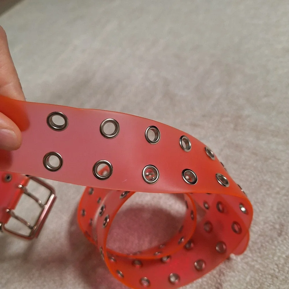 Vintage Y2K Barbiecore Hot Pink Rubber Translucent Double Grommet O Ring Belt